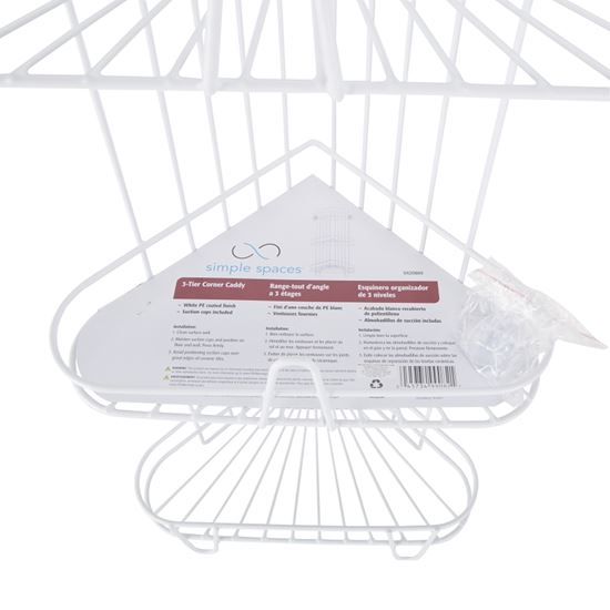 Simple Spaces SS-SC3-29-PE-3L Shower Caddy, 3-Shelf, 11-5/8 in OAW, 23-1/4 in OAH, 8-1/4 in OAD, 10 lb - VORG0420869