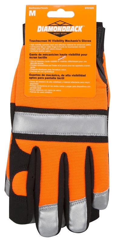 Diamondback 5959M Touchscreen Hi Visibility Mechanics Gloves, M, 55% Synthetic Leather 30% Spandex 10% Reflective Fabric 5% Elastic Band - VORG8761025