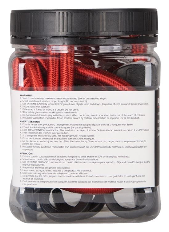 ProSource FH4032 Stretch Cord, 9 mm Dia, 24 in L, Polypropylene, Red, Hook End, Pack of 12 - VORG0324665