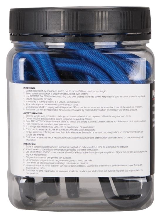 ProSource FH4033 Stretch Cord, 9 mm Dia, 36 in L, Polypropylene, Blue, Hook End, Pack of 12 - VORG0336685