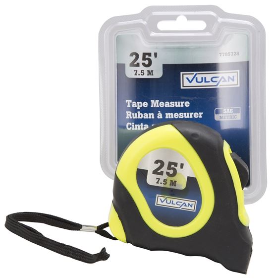 Vulcan 26-7.5X25-G Tape Measure, 25 ft L Blade, 1 in W Blade, Steel Blade, ABS Plastic Case, Lime Case - VORG7785728