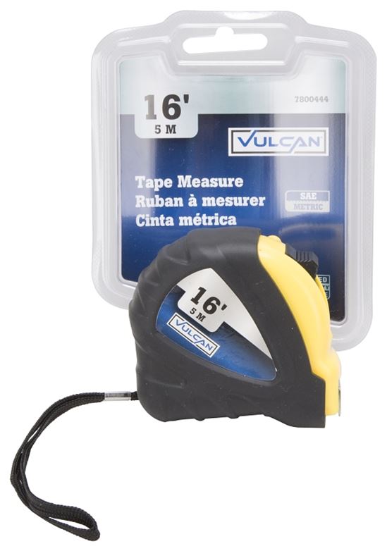 Vulcan 56-5X19-A Tape Measure, 16 ft L Blade, 3/4 in W Blade, Steel Blade, ABS Plastic Case, Yellow Case - VORG7800444