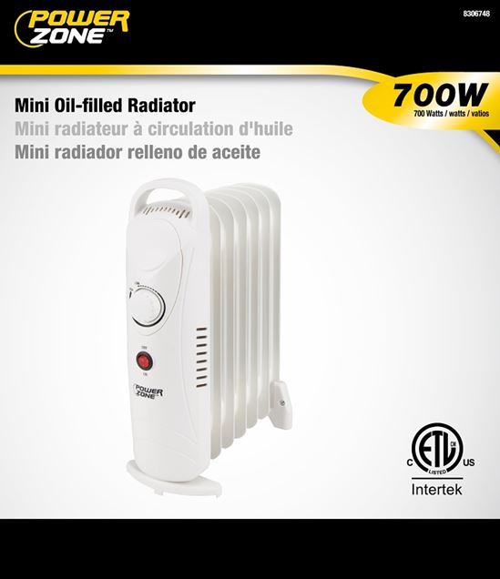 PowerZone CYPB-7 Mini Oil Filled Heater, 5.8 A, 120 V, 700 W Heating, 1-Heating Stage, White - VORG8306748