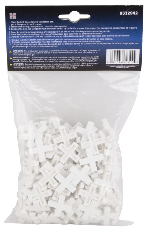 Vulcan MJ-T80806-3L Tile Spacer, 3/8 in Thick, Cross, Plastic - VORG9572942