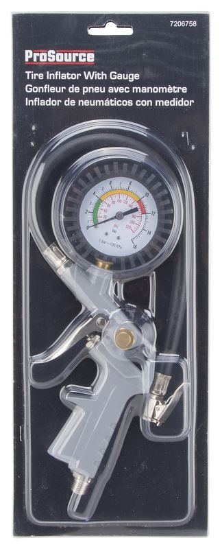 ProSource DQ1103L Tire Inflator with Gauge, 0 to 220 psi Pressure, 0 to 220 psi Gauge, Die-Cast Metal, Gray - VORG7206758