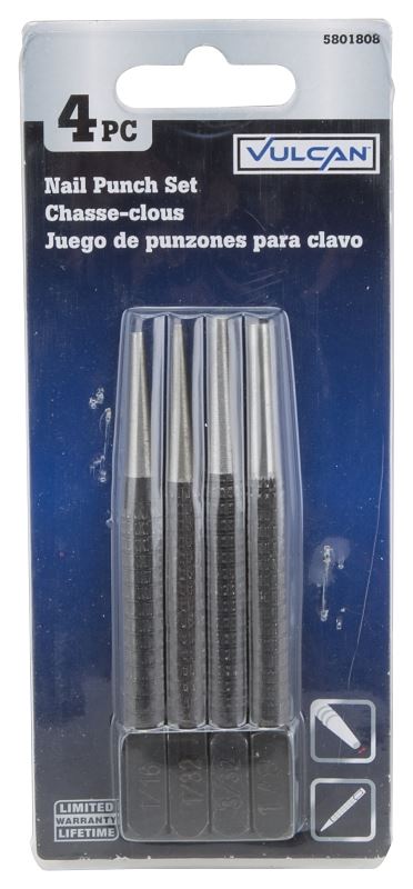 Vulcan JLO-048 Nail Punch Set 4Pc, 4-Piece, Alloy Steel, Blackened, Black - VORG5801808