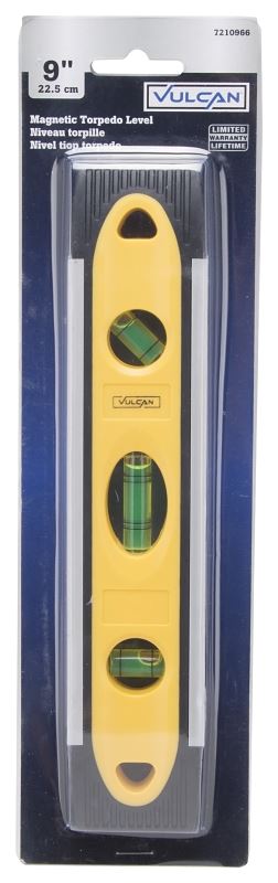 Vulcan TM-15 Torpedo Level, 9 in L, 3-Vial, 2-Hang Hole, Magnetic, Plastic - VORG7210966