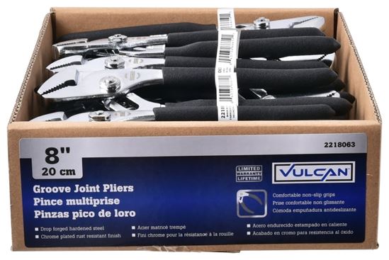 Vulcan JL-NP002 Groove Joint Plier, 8 in OAL, 1 in Jaw, Black Handle, Non-Slip Handle, 1 in W Jaw, 1 in L Jaw, Pack of 30 - VORG2218063