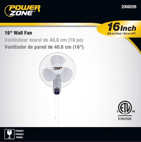 PowerZone HF-40W Wall-Mount Fan, 120 V, 16 in Dia Blade, 3-Blade, 3-Speed, White - VORG2008209