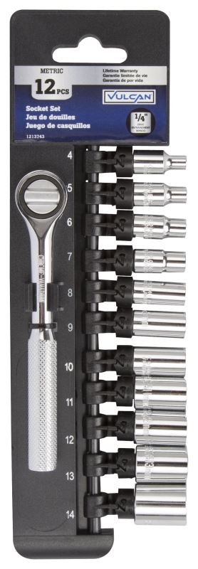 Vulcan 12PC-2 Socket Set, Chrome Vanadium Steel, Chrome - VORG1213743