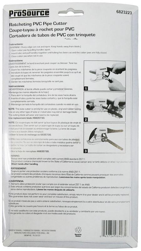 ProSource PE-42-S-3L PVC Pipe Cutter, 1-5/8 in Max Pipe/Tube Dia, Steel Blade - VORG6823223