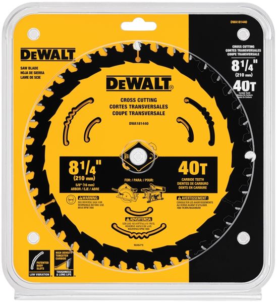 DEWALT DWA181440 Circular Saw Blade, 8-1/4 in Dia, 5/8 in Arbor, 40-Teeth, Applicable Materials: Wood - VORG0803114