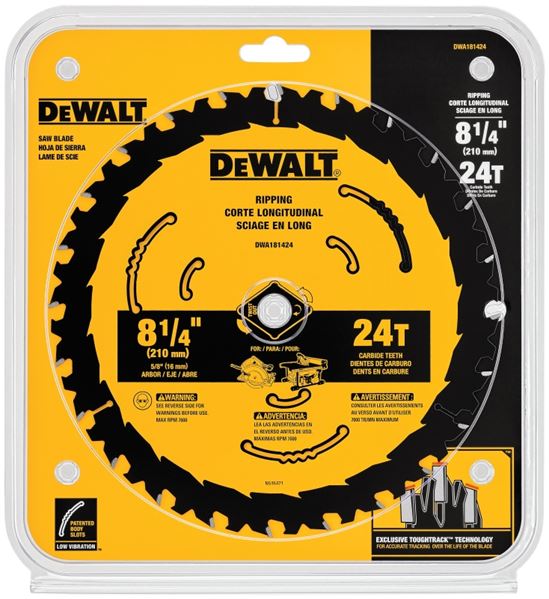 DEWALT DWA181424 Circular Saw Blade, 8-1/4 in Dia, 5/8 in Arbor, 24-Teeth, Tungsten Carbide Cutting Edge - VORG0803098