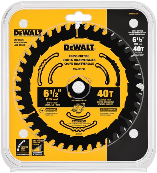 DEWALT DWA161240 Circular Saw Blade, 6-1/2 in Dia, 5/8 in Arbor, 40-Teeth - VORG0802959