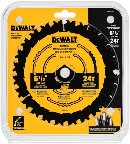 DEWALT DWA161224 Circular Saw Blade, 6-1/2 in Dia, 5/8 in Arbor, 24-Teeth, Tungsten Carbide Cutting Edge - VORG0802942