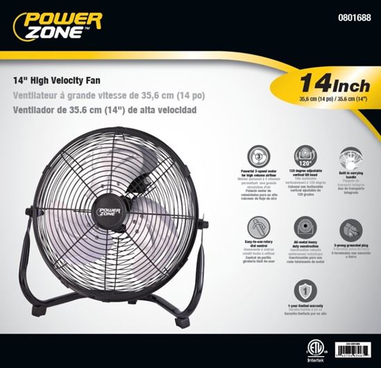 PowerZone LF-14 Floor Fan, 120 VAC, 14 in Dia Blade, 3-Blade, 3-Speed, 120 deg Rotating, Black - VORG0801688