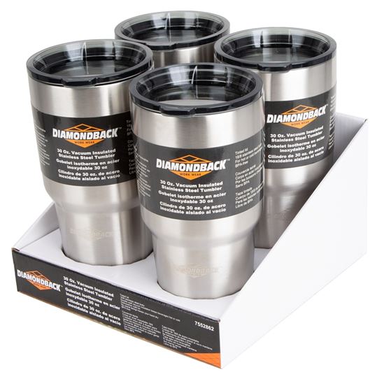 Diamondback BP-Y01O Vacuum Insulated Tumbler, 30 oz Capacity, Stainless Steel, Insulated, Pack of 4 - VORG7552862