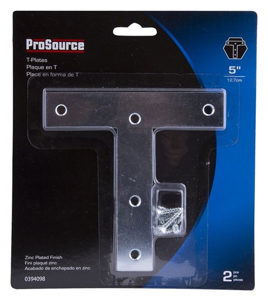 ProSource TP-Z05-C2PS T-Plate, 5 in L, 5 in W, 2 mm Thick, Steel, Zinc - VORG0394098