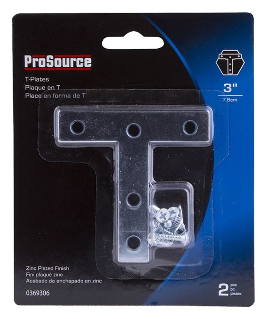 ProSource TP-Z03-C2PS T-Plate, 3 in L, 3 in W, 2 mm Thick, Steel, Zinc - VORG0369306