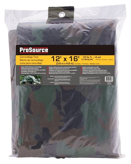 ProSource C1212110 Tarpaulin, 16 ft L, 12 ft W, 6 mil Thick, Polyethylene, Camouflage - VORG9633579