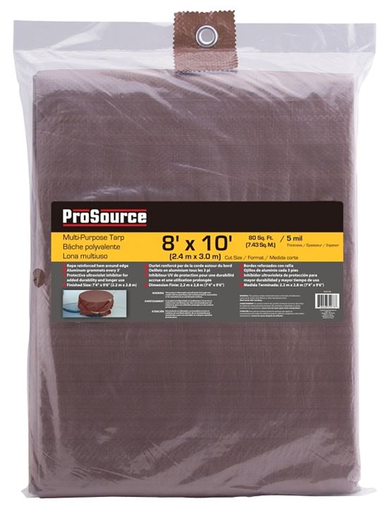 ProSource T0810BB90-BRN Tarpaulin, 10 ft L, 8 ft W, 5 mil Thick, Polyethylene, Brown - VORG9545740