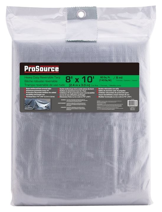 ProSource T0510GS140 Tarpaulin, 10 ft L, 8 ft W, 8 mil Thick, Polyethylene, Green/Silver - VORG9354382