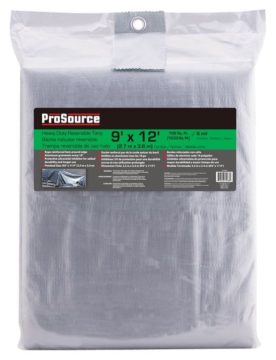 ProSource T0912GS140 Tarpaulin, 12 ft L, 9 ft W, 8 mil Thick, Polyethylene, Green/Silver - VORG9373606