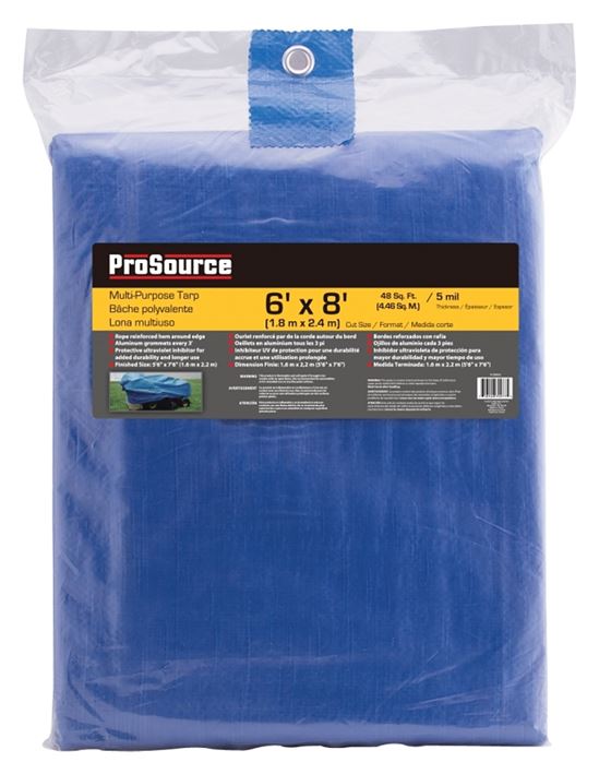 ProSource T0608BB90 Tarpaulin, 8 ft L, 6 ft W, 5 mil Thick, Polyethylene, Blue - VORG9108663