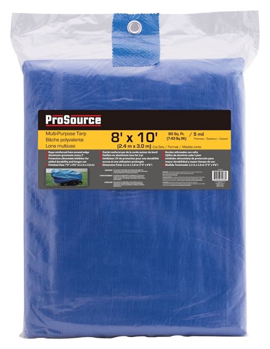 ProSource T0810BB90-BLU Tarpaulin, 10 L, 8 W, 5 mil Thick, Polyethylene, Blue - VORG9112673