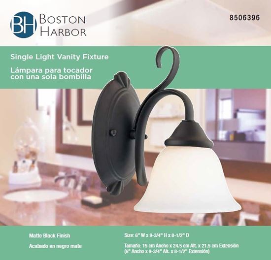 Boston Harbor F3-1W-3L Single Light Vanity Fixture, 120 V, 60 W, A19 or CFL Lamp, Steel Fixture, Matte Black Fixture - VORG8506396