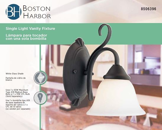 Boston Harbor F3-1W-3L Single Light Vanity Fixture, 120 V, 60 W, A19 or CFL Lamp, Steel Fixture, Matte Black Fixture - VORG8506396