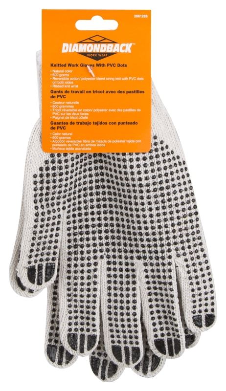 Diamondback FO809PVD2 Knitted Work Gloves with PVC Dots, One-Size, Ribbed Knit Wrist, 60% Cotton 40% Polyester, Natural White - VORG2661288