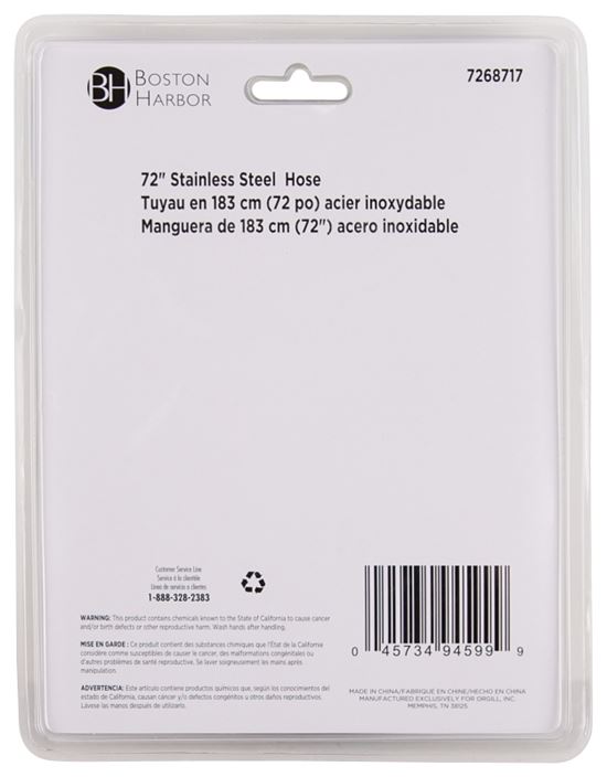 Boston Harbor B42034 Shower Hose with Hex Nut, 7/8 in Connection, 1/2-14 NPSM, G1/2, 72 in L Hose, Stainless Steel - VORG7268717