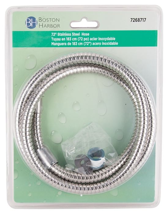 Boston Harbor B42034 Shower Hose with Hex Nut, 7/8 in Connection, 1/2-14 NPSM, G1/2, 72 in L Hose, Stainless Steel - VORG7268717