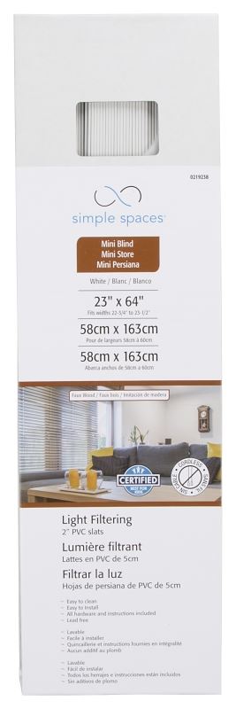 Simple Spaces FWMB-8 Blind, 64 in L, 23 in W, Faux Wood, White, Pack of 2 - VORG0219238