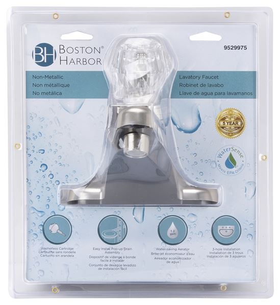 Boston Harbor JY-4100PRBN Lavatory Faucet, 1.5 gpm, 1-Faucet Handle, Brushed Nickel, Round Handle - VORG9529975