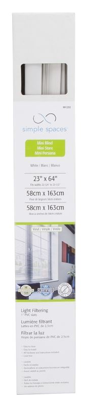 Simple Spaces PVCMB-1A Blind, 64 in L, 23 in W, Vinyl, White - VORG0012252