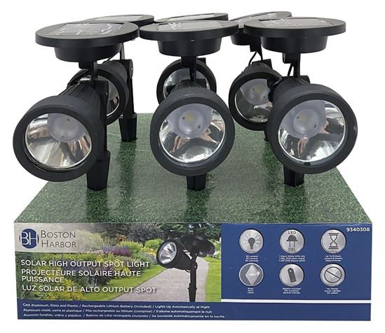 Boston Harbor Solar Spotlight, Li-Ion Battery, AA Battery, 1-Lamp, Metal and Glass Fixture, Black, Pack of 6