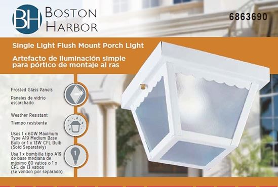 Boston Harbor 6276WH-3L Porch Light, 120 V, 60 W, Steel Fixture, White Fixture - VORG6863690