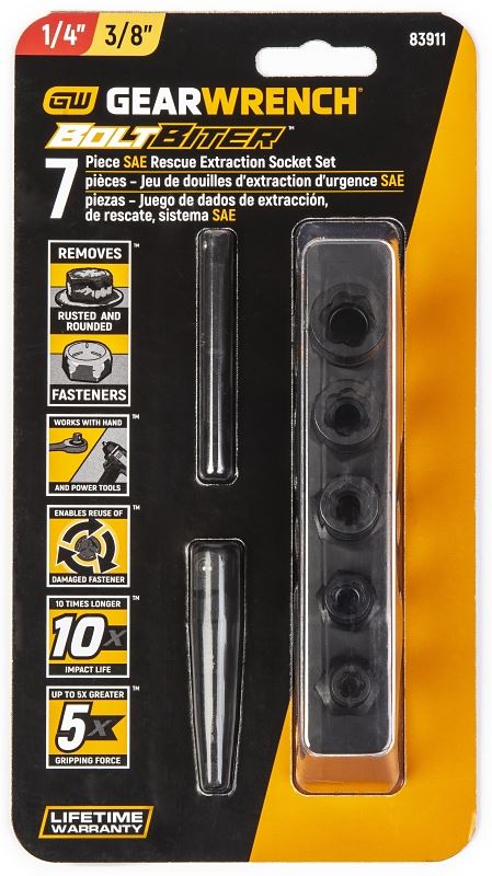 GearWrench 83911 Bolt Biter Series Socket Set, Chrome Molybdenum Alloy, Black Oxide - VORG8637795