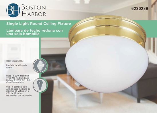 Boston Harbor F13BB01-68543L Single Light Round Ceiling Fixture, 120 V, 60 W, 1-Lamp, A19 or CFL Lamp - VORG6230239