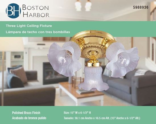 Boston Harbor F6BB03-22013L Ceiling Light Fixture, 0.5 A, 120 V, 60 W, 3-Lamp, A19 or CFL Lamp, Metal Fixture - VORG5988936