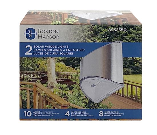 Boston Harbor Solar Light Wedge Stainless Steel, Ni-Mh Battery, AA Battery, 4-Lamp, Stainless Steel