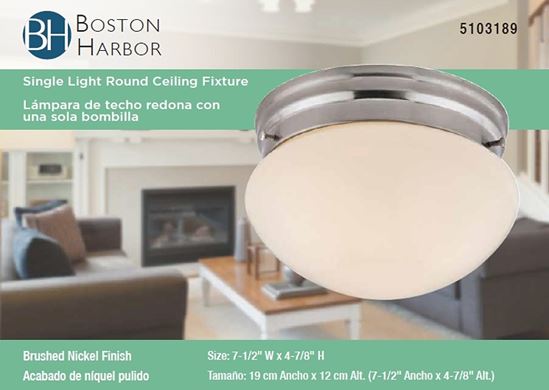 Boston Harbor F13BB01-6854-BN Single Light Round Ceiling Fixture, 120 V, 60 W, 1-Lamp, A19 or CFL Lamp - VORG5103189