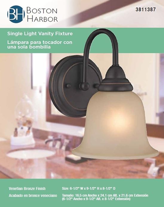 Boston Harbor LYB130928-1VL-VB Wall Sconce, 60 W, 1-Lamp, A19 or CFL Lamp, Steel Fixture, Venetian Bronze Fixture - VORG3811387