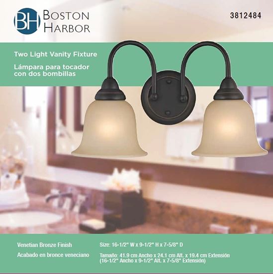 Boston Harbor LYB130928-2VL-VB Vanity Light Fixture, 60 W, 2-Lamp, A19 or CFL Lamp, Steel Fixture - VORG3812484