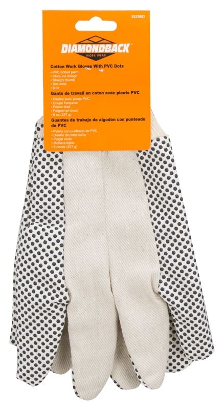 Diamondback GV-522PVD-3L Cotton Work Gloves with PVC Dots, Men's, One-Size, Straight Thumb, Knit Wrist Cuff, Fabric 80% Cotton 20% Polyester, Pack of 12 - VORG9335803