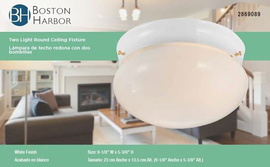 Boston Harbor F14BB02-8005-WH Two Light Round Ceiling Fixture, 120 V, 60 W, 2-Lamp, A19 or CFL Lamp, White Fixture - VORG2869089