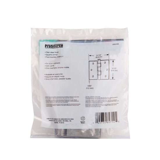 ProSource LR-020-PS Door Hinge, 3-1/2 in W Door Leaf, 3-1/2 in H Door Leaf, 2.2 mm Thick Door Leaf, Steel, Plain Steel - VORG2854339