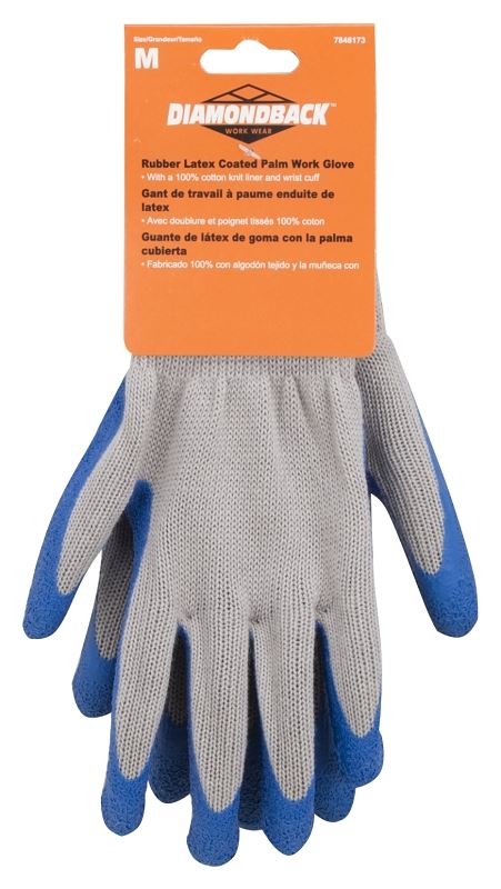 Diamondback GV-SHOWA/M Gripper Work Gloves, Men & Women, 9-1/8 in L, Knit Liner Cuff, Rubber Latex Coating, Grey & Blue - VORG7846173